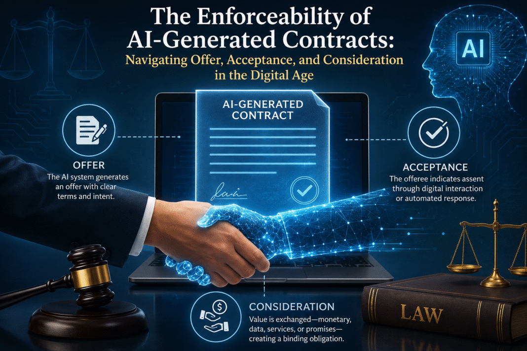 The Enforceability of Ai-Generated Contracts: Navigating Offer, Acceptance, and Consideration in the Digital Age